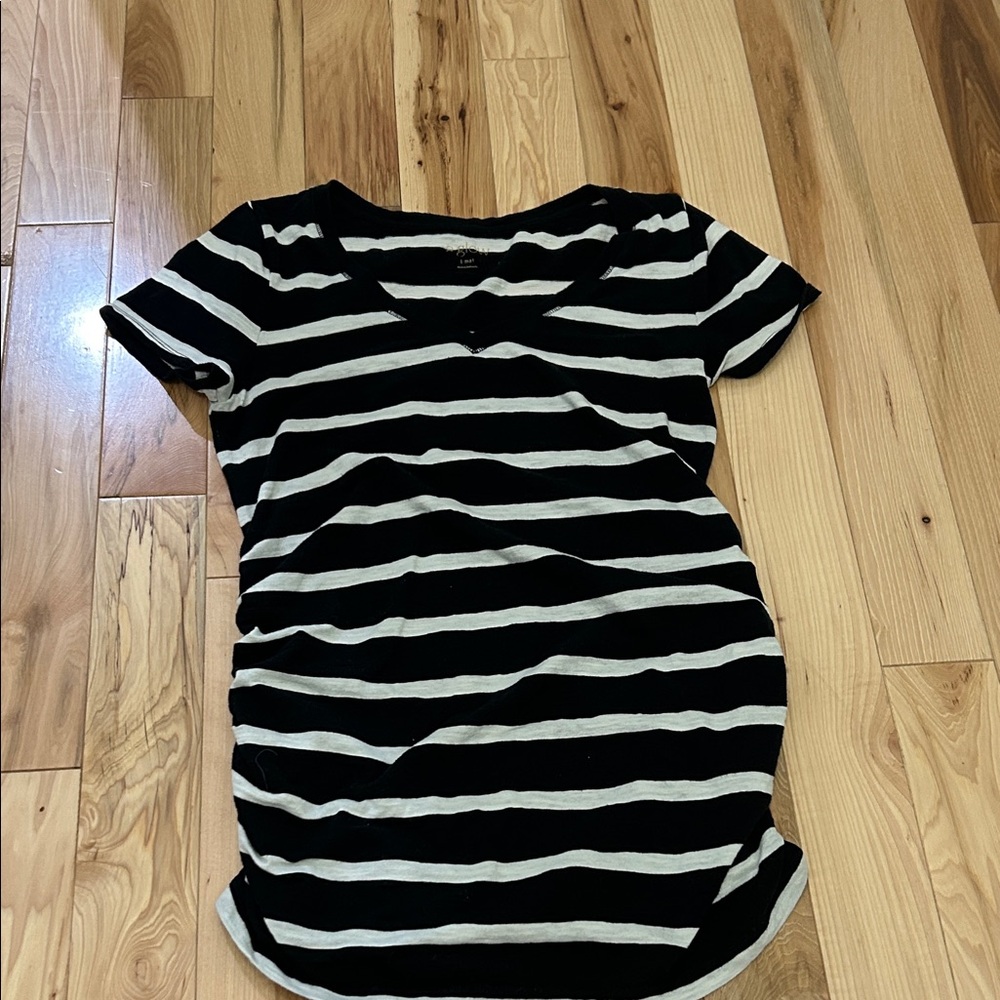 a:glow Black and Cream Striped Short Sleeve Top